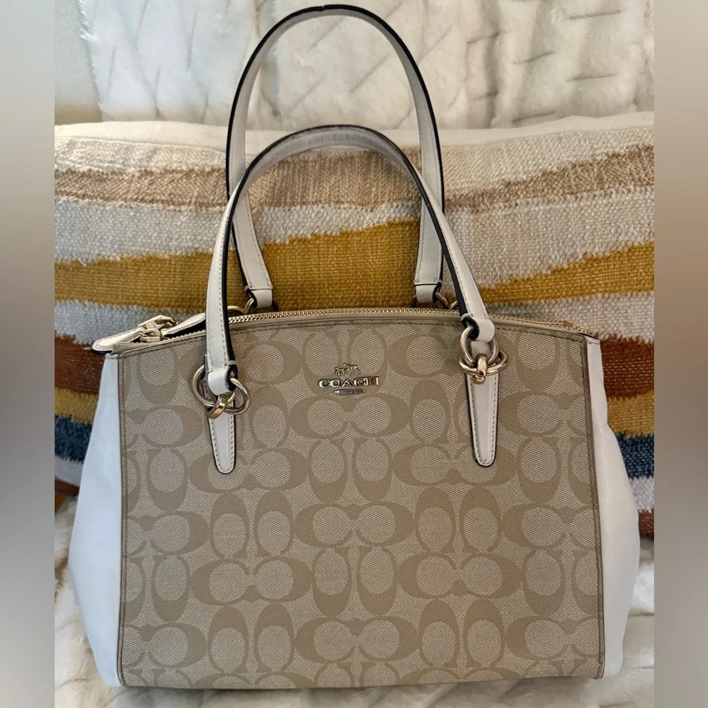 Coach Christie Signature Logo Small Shoulder Bag Carryall Tote - Picture 14 of 15